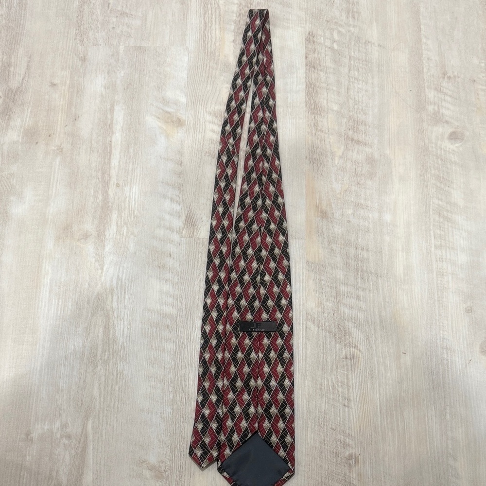 J. Ferar Geometric Patterned Tie - Red and Black - Picture 3 of 4